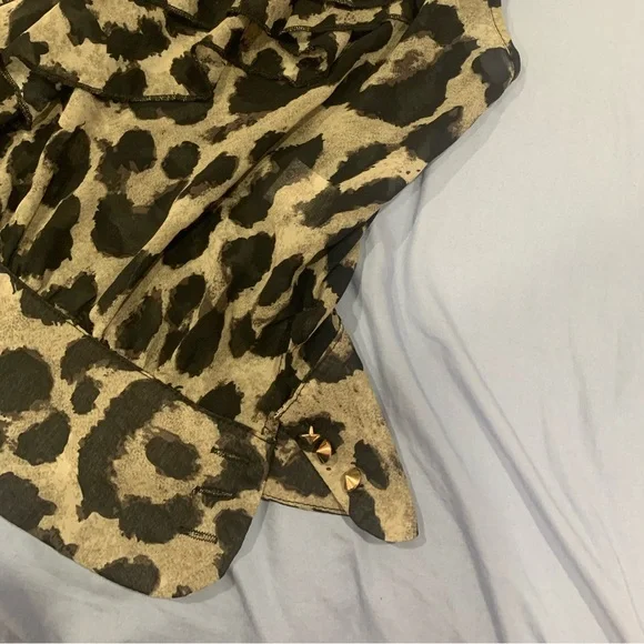 Monteau Leopard Print Ruffle Mesh Cami Top - Picture 3 of 9